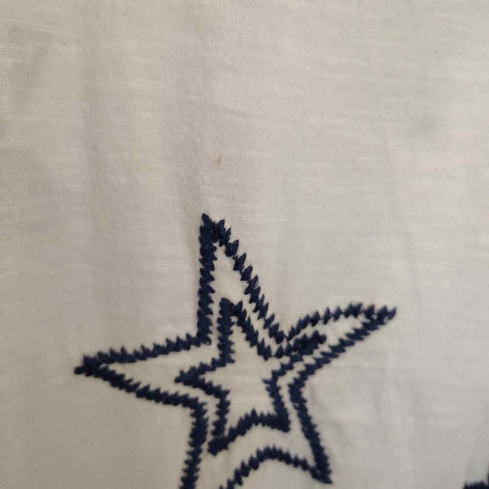 Karyn Seo XL White Embroidered Star Tee Boho Raw Edge Handmade India Top - Picture 4 of 15
